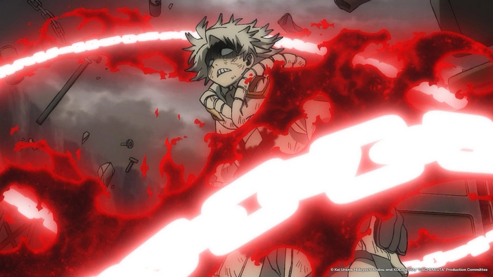 Rudo using discarded objects as weapons in Gachiakuta